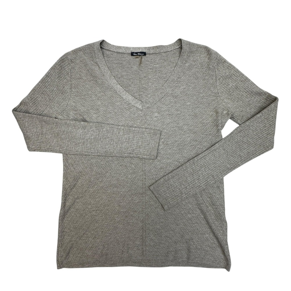 Vika Milano Sweater Womens Small Beige V Neck Chevron Pullover Soft Knit